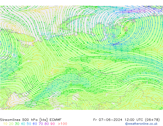 Streamlines 500 hPa ECMWF Fr 07.06.2024 12 UTC