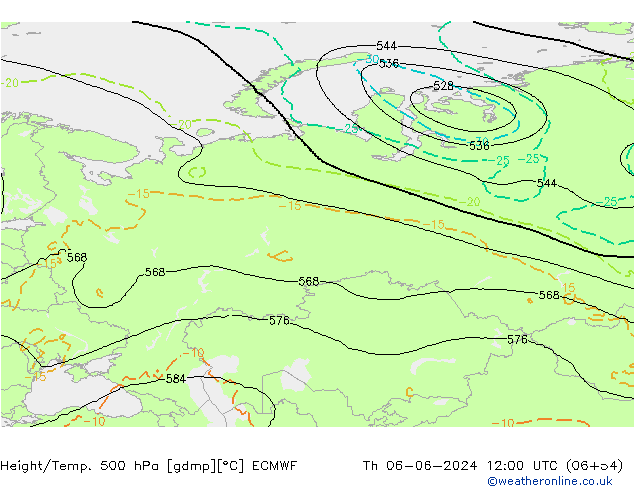 Height/Temp. 500 hPa ECMWF gio 06.06.2024 12 UTC