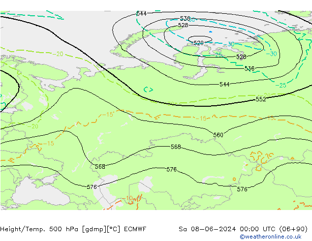 Height/Temp. 500 hPa ECMWF Sa 08.06.2024 00 UTC