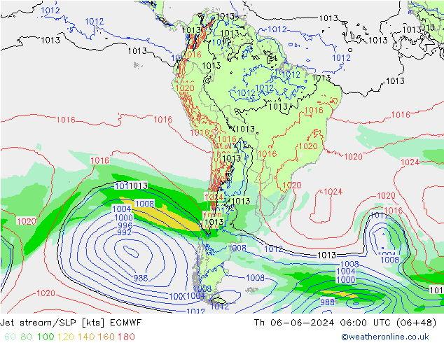 джет/приземное давление ECMWF чт 06.06.2024 06 UTC