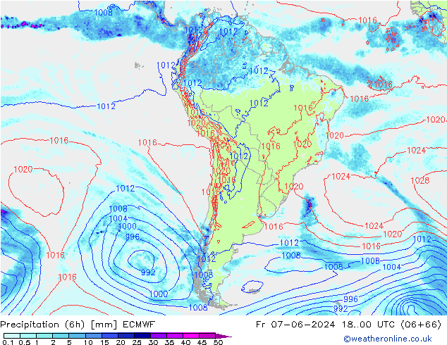 Precipitation (6h) ECMWF Fr 07.06.2024 00 UTC