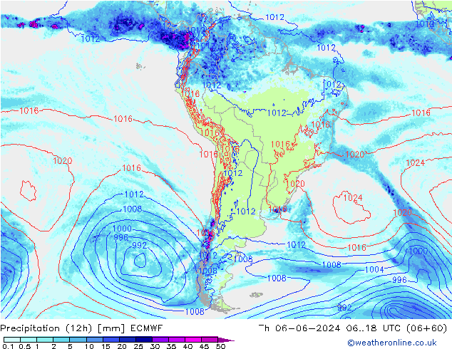 осадки (12h) ECMWF чт 06.06.2024 18 UTC