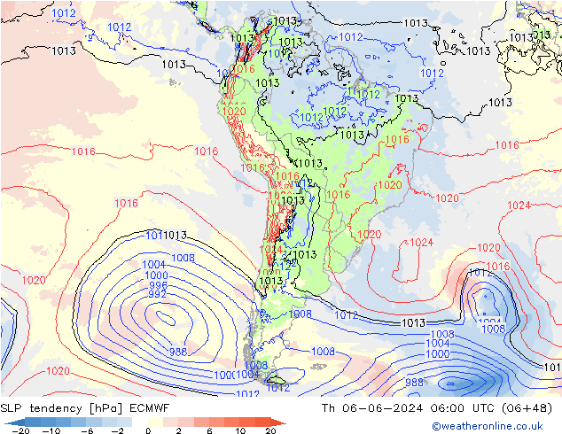 SLP tendency ECMWF Th 06.06.2024 06 UTC