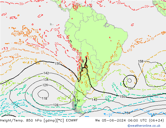 Z500/Yağmur (+YB)/Z850 ECMWF Çar 05.06.2024 06 UTC