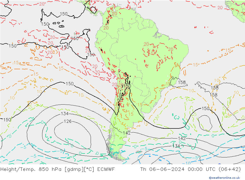 Height/Temp. 850 hPa ECMWF Th 06.06.2024 00 UTC