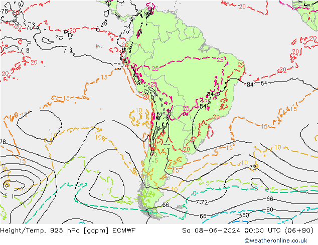 Height/Temp. 925 hPa ECMWF sab 08.06.2024 00 UTC