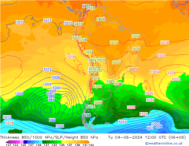 Thck 850-1000 hPa ECMWF Út 04.06.2024 12 UTC