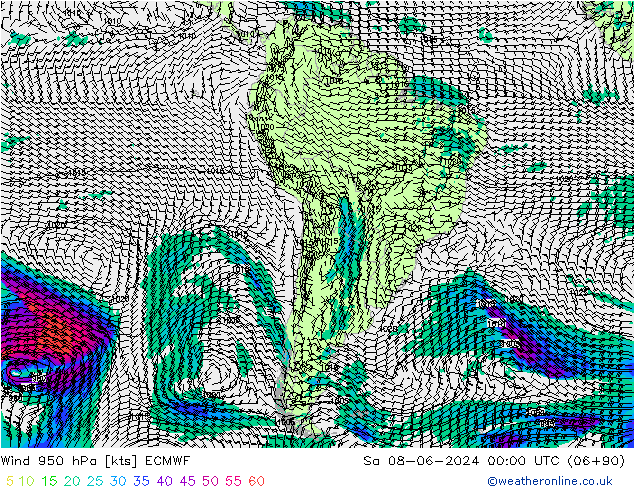 Wind 950 hPa ECMWF Sa 08.06.2024 00 UTC