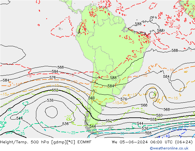 Z500/Yağmur (+YB)/Z850 ECMWF Çar 05.06.2024 06 UTC