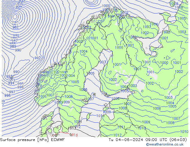 pressão do solo ECMWF Ter 04.06.2024 09 UTC