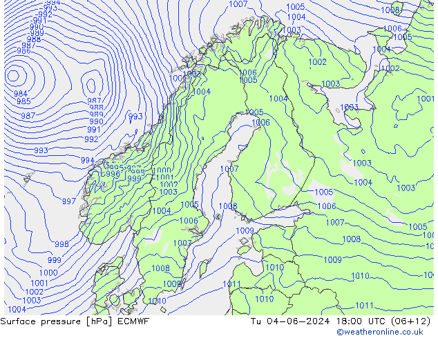 Bodendruck ECMWF Di 04.06.2024 18 UTC