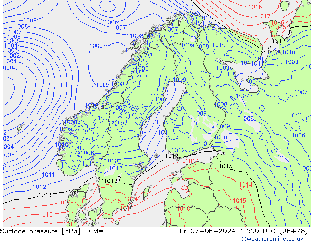 Surface pressure ECMWF Fr 07.06.2024 12 UTC