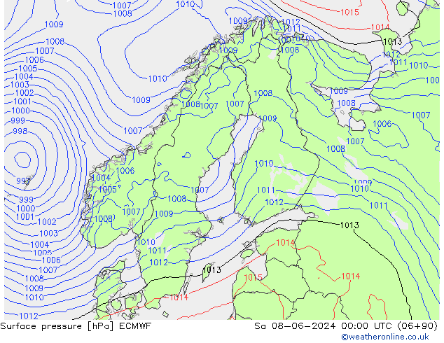 Presión superficial ECMWF sáb 08.06.2024 00 UTC