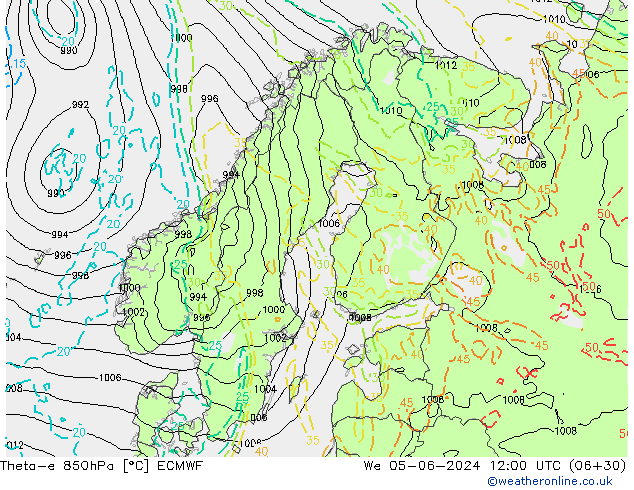 Theta-e 850hPa ECMWF mié 05.06.2024 12 UTC