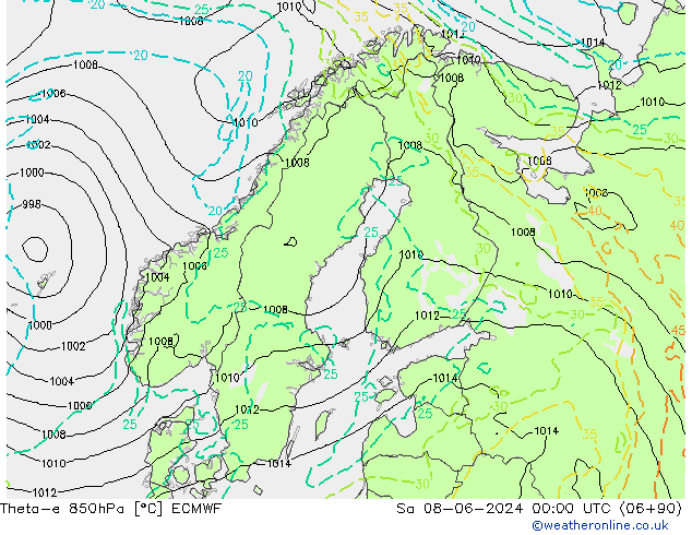 Theta-e 850hPa ECMWF sab 08.06.2024 00 UTC