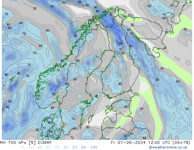 Humidité rel. 700 hPa ECMWF ven 07.06.2024 12 UTC