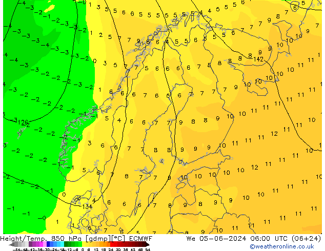 Z500/Rain (+SLP)/Z850 ECMWF Mi 05.06.2024 06 UTC