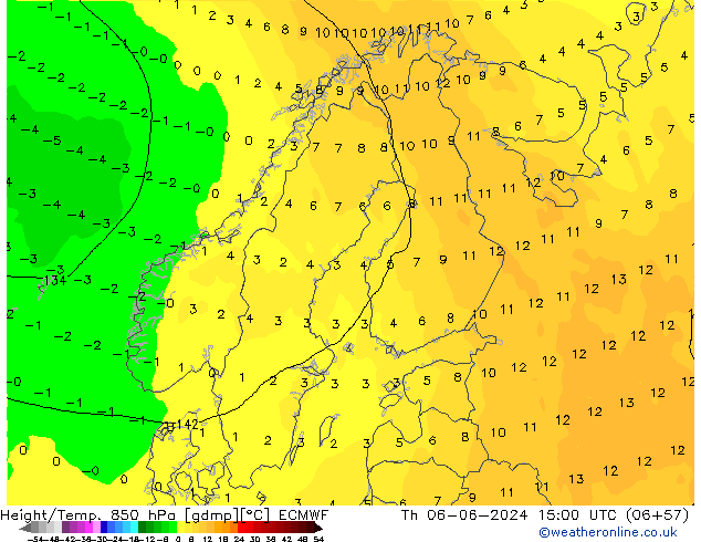 Height/Temp. 850 hPa ECMWF czw. 06.06.2024 15 UTC