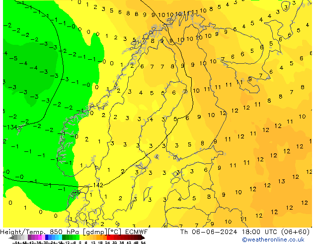 Z500/Rain (+SLP)/Z850 ECMWF czw. 06.06.2024 18 UTC