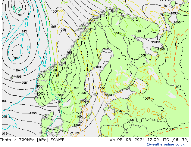 Theta-e 700hPa ECMWF Qua 05.06.2024 12 UTC