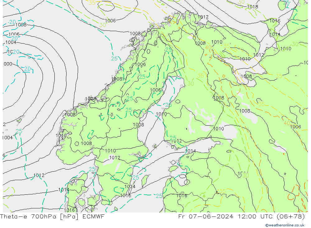 Theta-e 700hPa ECMWF vie 07.06.2024 12 UTC