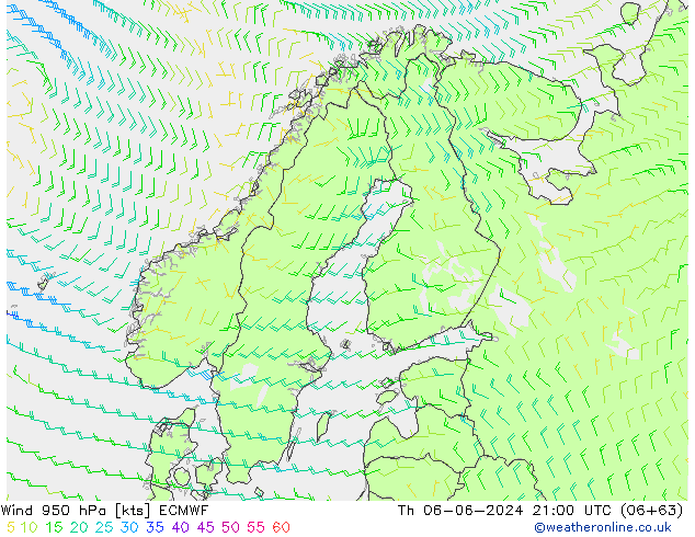 Wind 950 hPa ECMWF Čt 06.06.2024 21 UTC