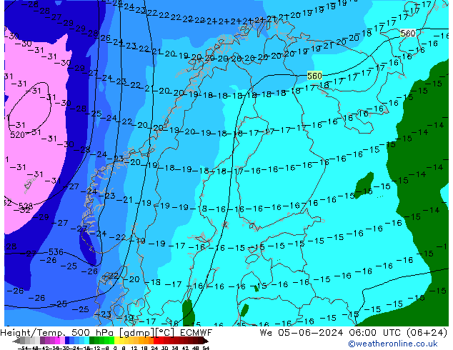 Z500/Rain (+SLP)/Z850 ECMWF Mi 05.06.2024 06 UTC