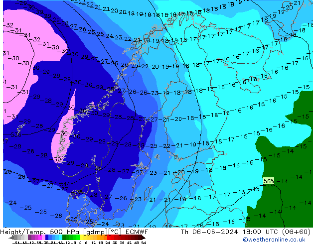 Z500/Yağmur (+YB)/Z850 ECMWF Per 06.06.2024 18 UTC