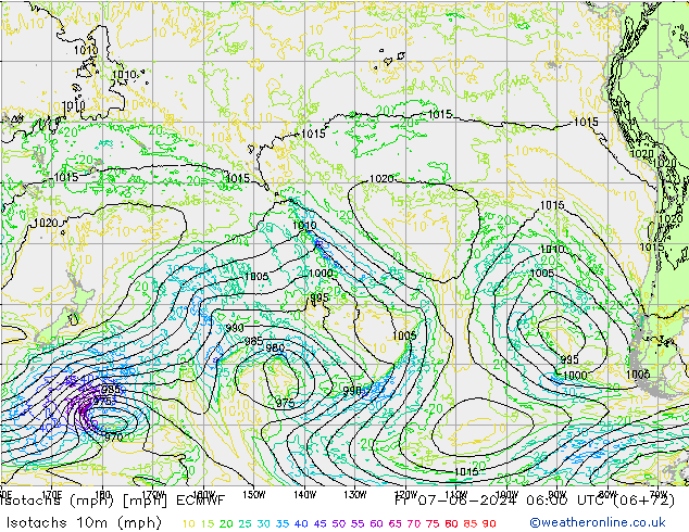 Isotachs (mph) ECMWF Fr 07.06.2024 06 UTC