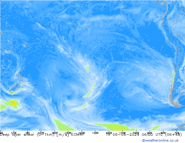 Deep layer shear (0-1km) ECMWF  06.06.2024 06 UTC