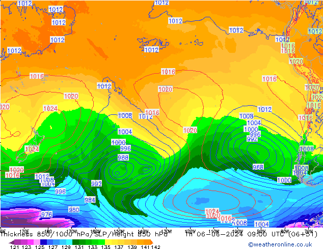 Thck 850-1000 hPa ECMWF czw. 06.06.2024 09 UTC