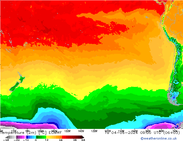 température (2m) ECMWF mar 04.06.2024 09 UTC