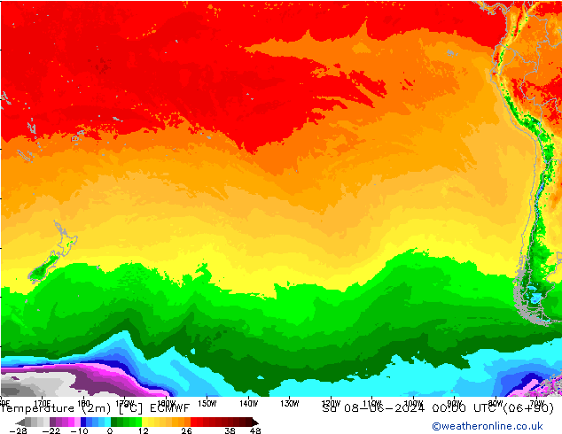 Sıcaklık Haritası (2m) ECMWF Cts 08.06.2024 00 UTC