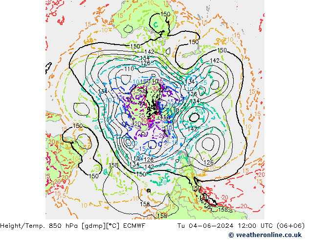 Height/Temp. 850 hPa ECMWF Tu 04.06.2024 12 UTC