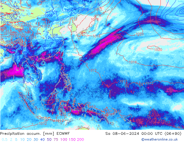 Precipitación acum. ECMWF sáb 08.06.2024 00 UTC