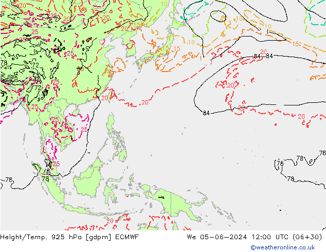 Geop./Temp. 925 hPa ECMWF mié 05.06.2024 12 UTC