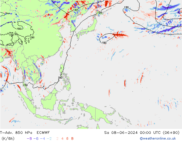 T-Adv. 850 hPa ECMWF Sa 08.06.2024 00 UTC