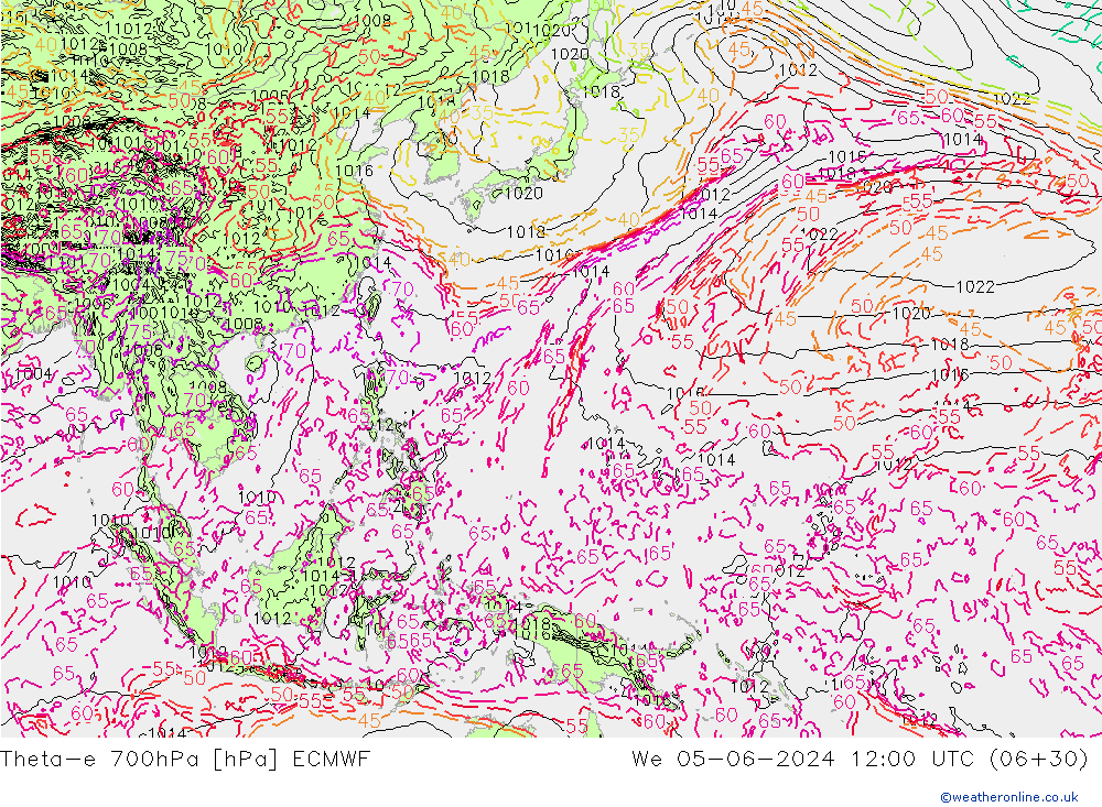 Theta-e 700hPa ECMWF St 05.06.2024 12 UTC