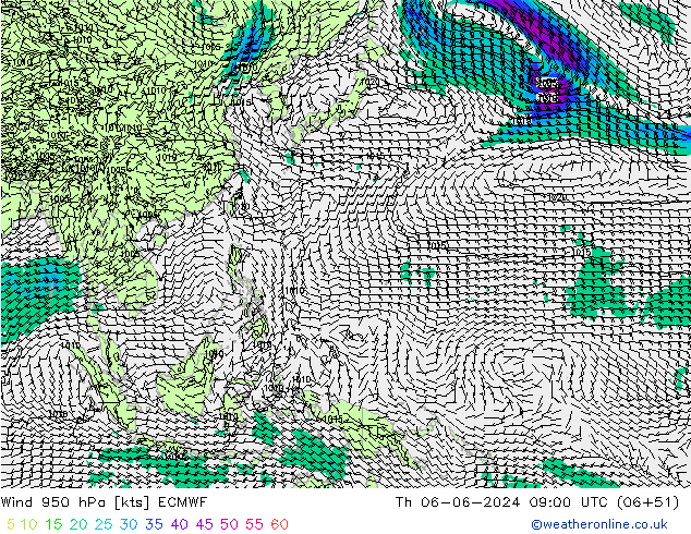 Wind 950 hPa ECMWF Th 06.06.2024 09 UTC