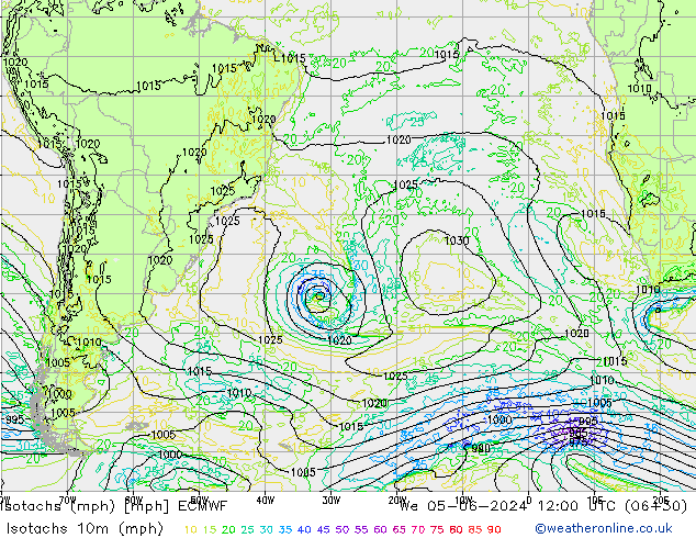 Isotachs (mph) ECMWF St 05.06.2024 12 UTC