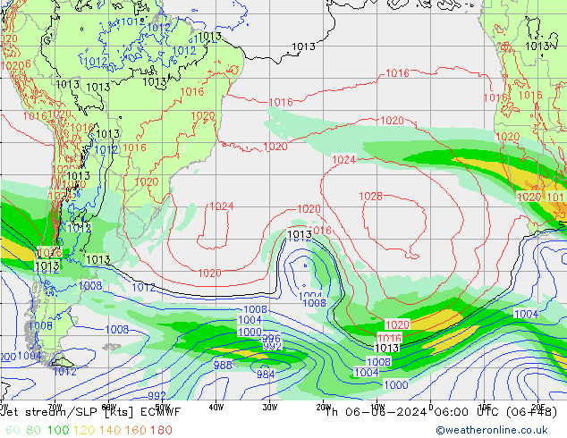 Corriente en chorro ECMWF jue 06.06.2024 06 UTC