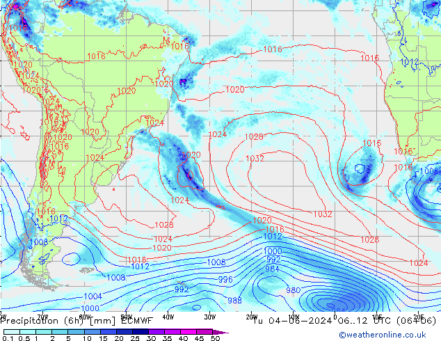 Z500/Rain (+SLP)/Z850 ECMWF Tu 04.06.2024 12 UTC