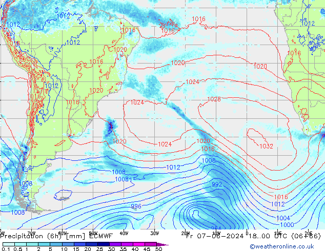 Precipitation (6h) ECMWF Fr 07.06.2024 00 UTC