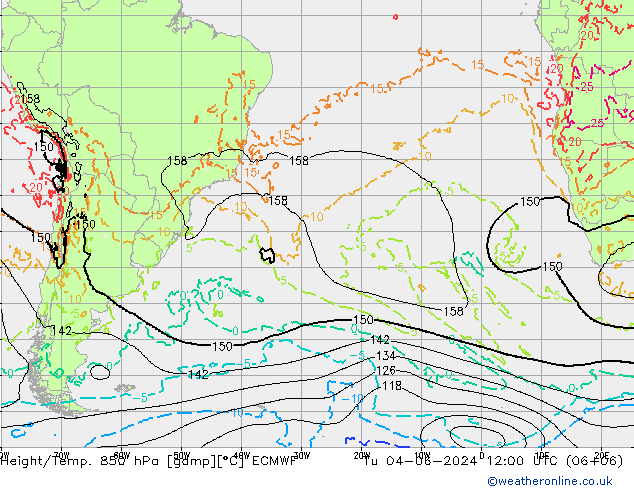 Z500/Rain (+SLP)/Z850 ECMWF Tu 04.06.2024 12 UTC