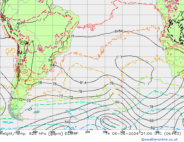 Height/Temp. 925 hPa ECMWF Th 06.06.2024 21 UTC