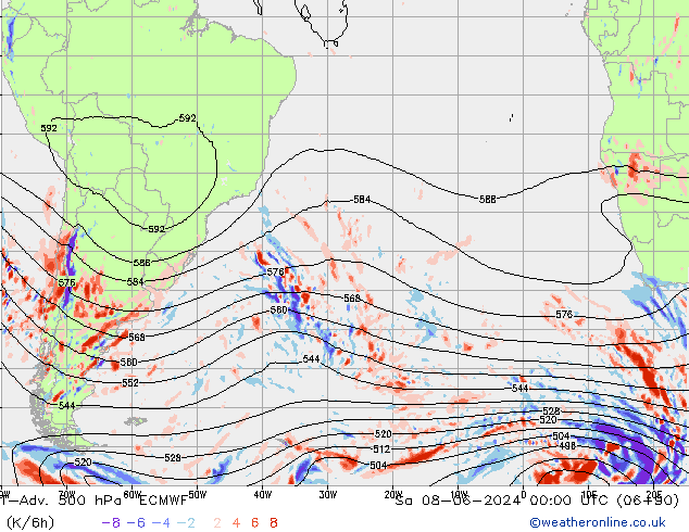 T-Adv. 500 hPa ECMWF Sa 08.06.2024 00 UTC