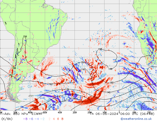 T-Adv. 850 hPa ECMWF jue 06.06.2024 06 UTC