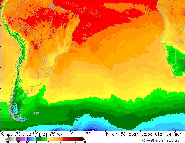 карта температуры ECMWF пт 07.06.2024 00 UTC