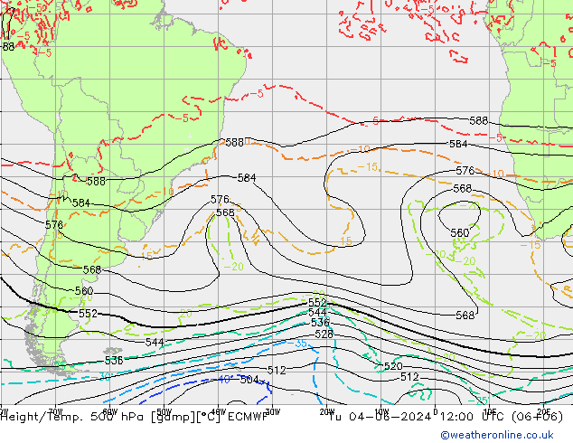 Z500/Rain (+SLP)/Z850 ECMWF Tu 04.06.2024 12 UTC