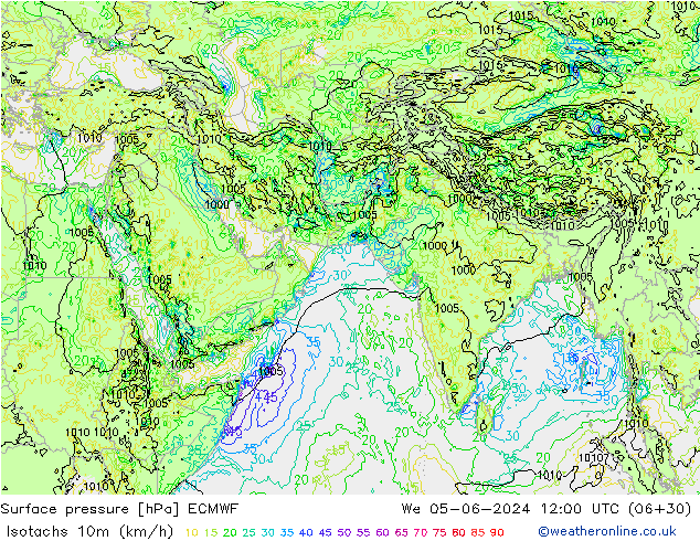 Isotachs (kph) ECMWF  05.06.2024 12 UTC